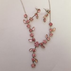 Cute pink necklace and earrings set